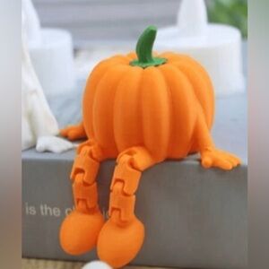 NEW Orange Pumpkin Halloween Figurine with Green Stem